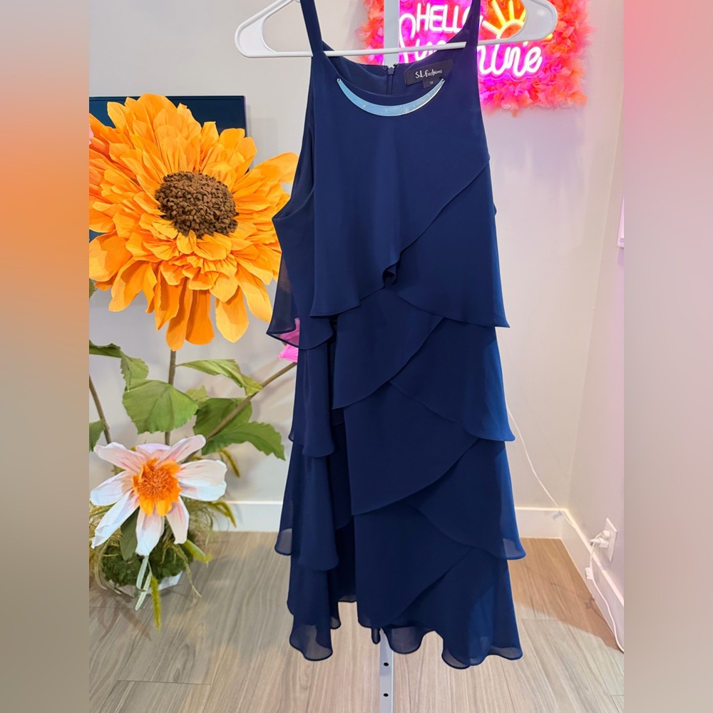 S.L. Fashions Navy Blue Layered Dress